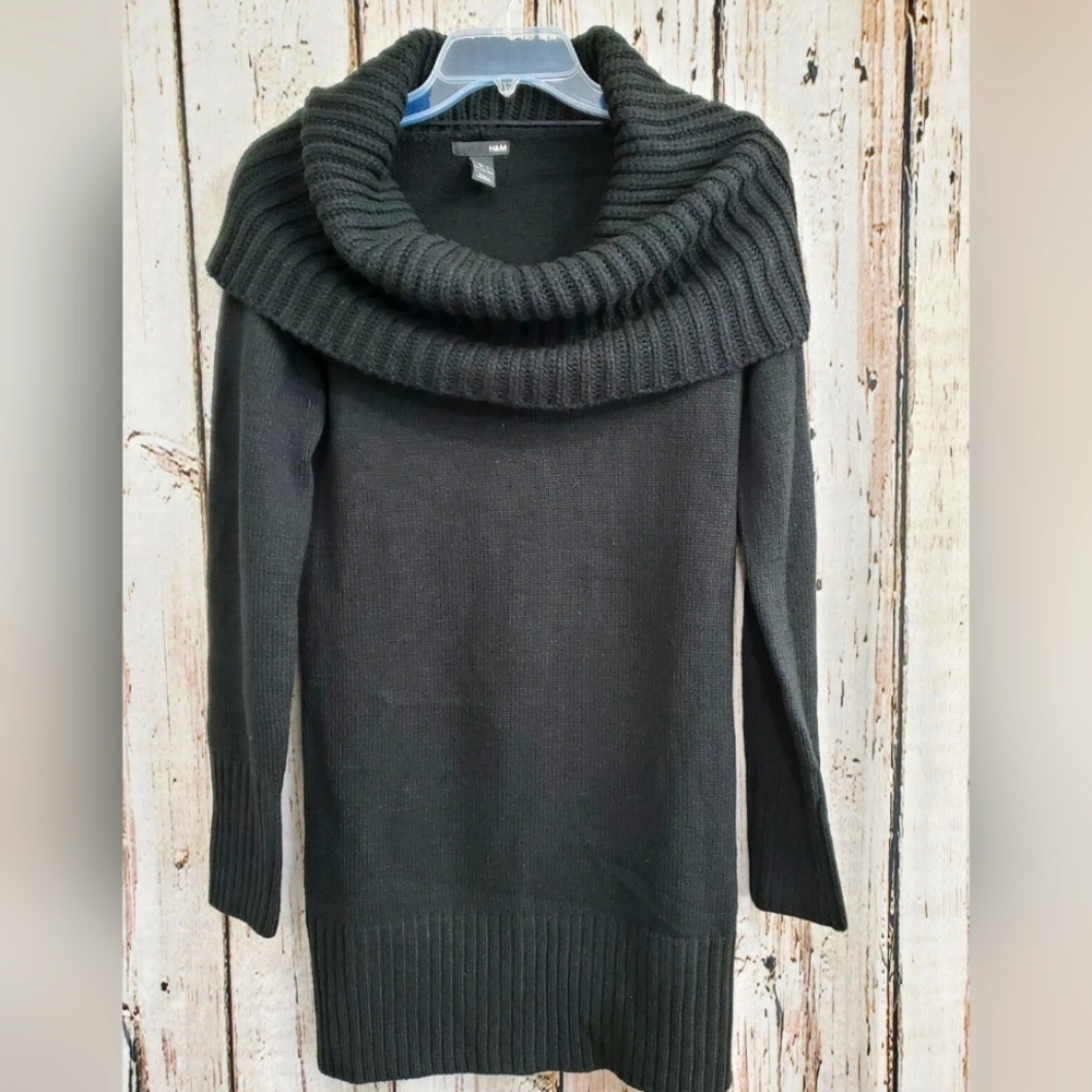 H&M Women's Small Black Cowl Neck Long Sleeve Tunic Sweater Sweatshirt EUC‎